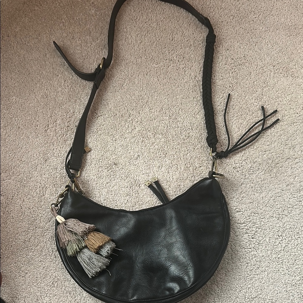 Black Leather Women's Bag with Tassel
